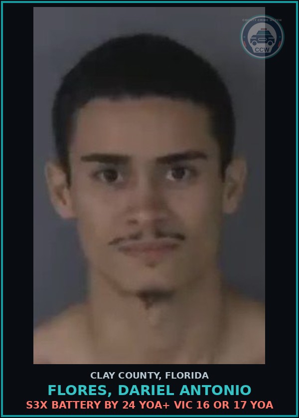 Booking mugshot of FLORES, DARIEL ANTONIO in Clay County