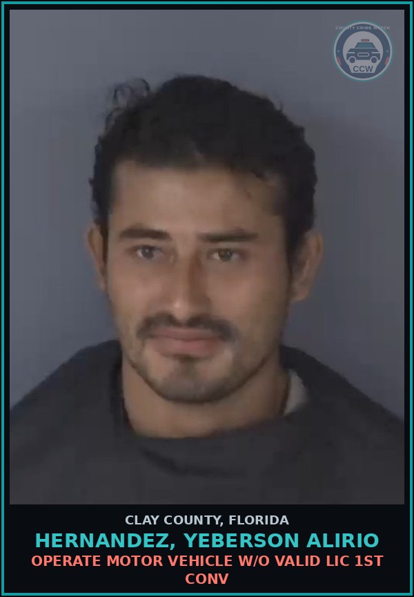 Booking mugshot of HERNANDEZ, YEBERSON ALIRIO in Clay County