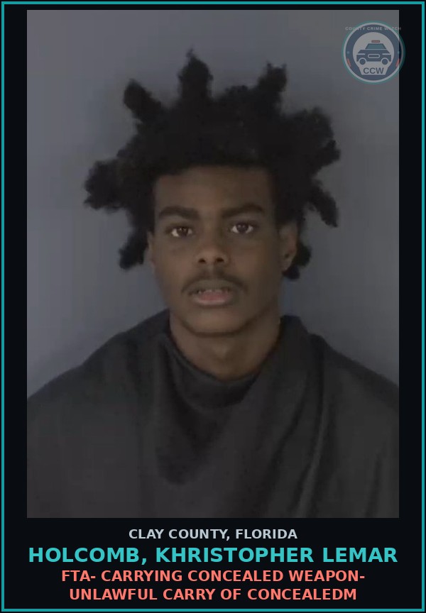 Booking mugshot of HOLCOMB, KHRISTOPHER LEMAR in Clay County
