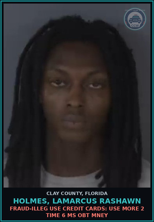 Booking mugshot of HOLMES, LAMARCUS RASHAWN in Clay County