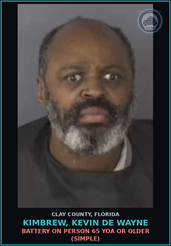 Booking mugshot of KIMBREW, KEVIN DE WAYNE in Clay County
