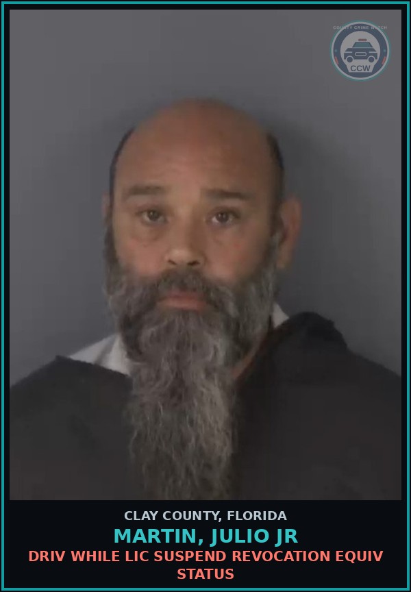 Booking mugshot of MARTIN, JULIO JR in Clay County