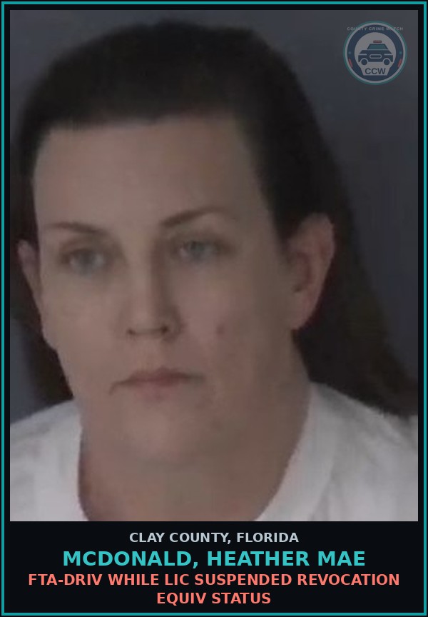 Booking mugshot of MCDONALD, HEATHER MAE in Clay County