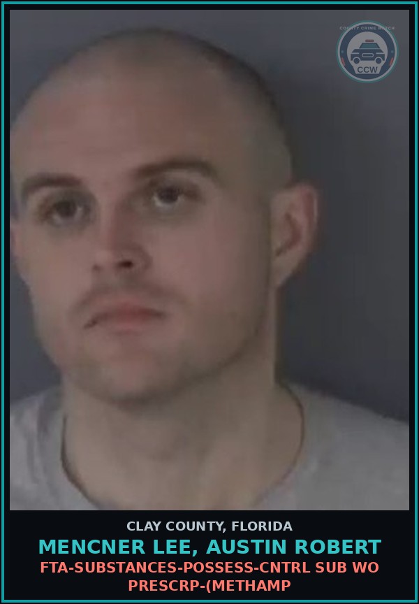 Booking mugshot of MENCNER LEE, AUSTIN ROBERT in Clay County
