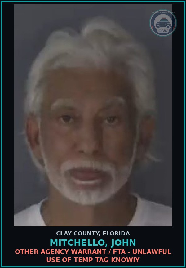 Booking mugshot of MITCHELLO, JOHN in Clay County