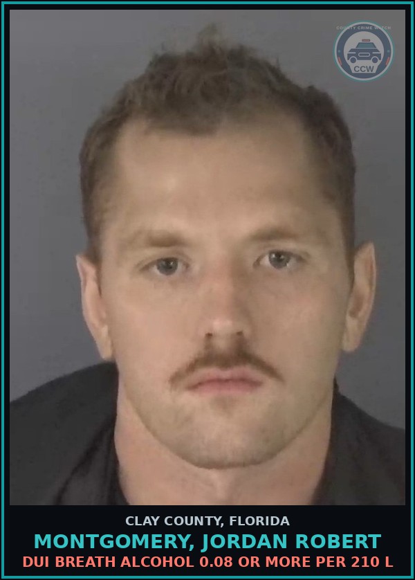 Booking mugshot of MONTGOMERY, JORDAN ROBERT in Clay County