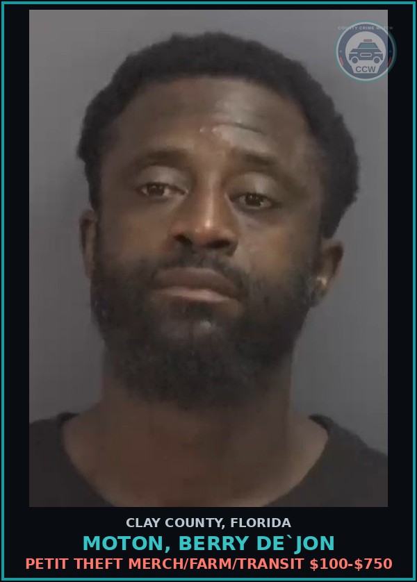 Booking mugshot of MOTON, BERRY DE`JON in Clay County