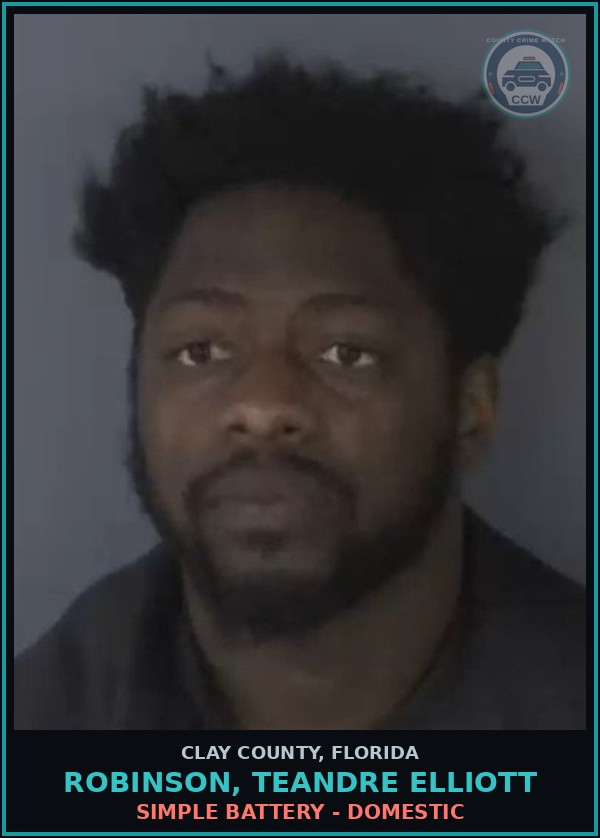 Booking mugshot of ROBINSON, TEANDRE ELLIOTT in Clay County