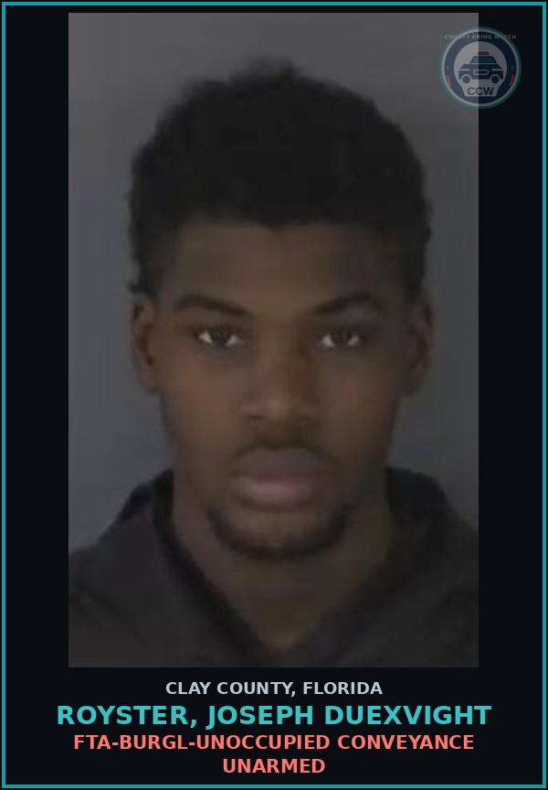 Booking mugshot of ROYSTER, JOSEPH DUEXVIGHT in Clay County