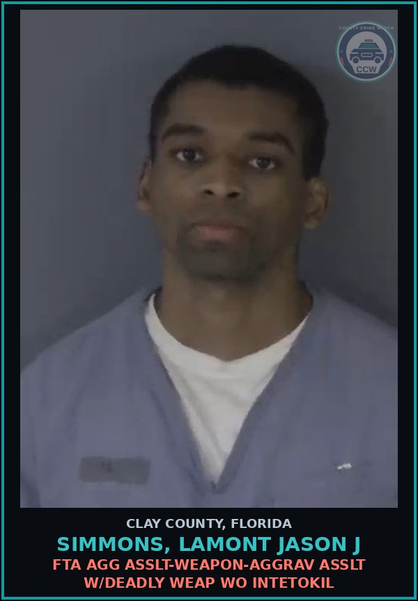 Booking mugshot of SIMMONS, LAMONT JASON J in Clay County