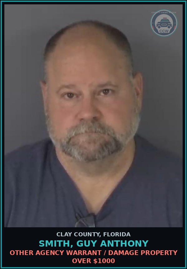 Booking mugshot of SMITH, GUY ANTHONY in Clay County