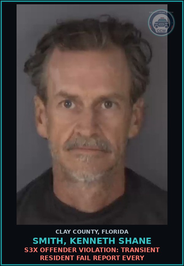 Booking mugshot of SMITH, KENNETH SHANE in Clay County