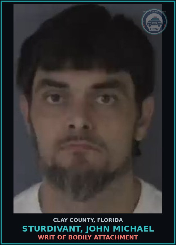 Booking mugshot of STURDIVANT, JOHN MICHAEL in Clay County