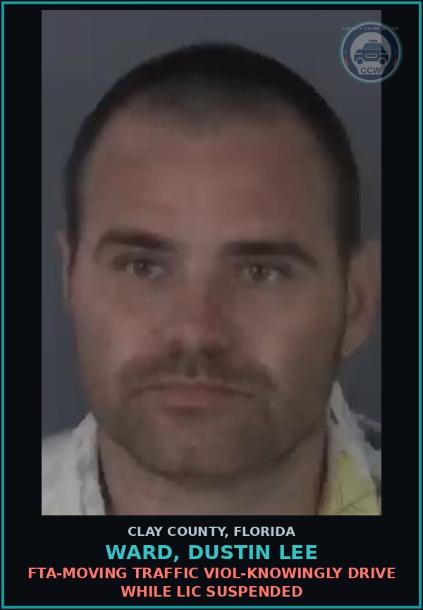 Booking mugshot of WARD, DUSTIN LEE in Clay County