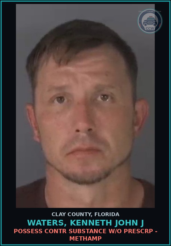 Booking mugshot of WATERS, KENNETH JOHN J in Clay County