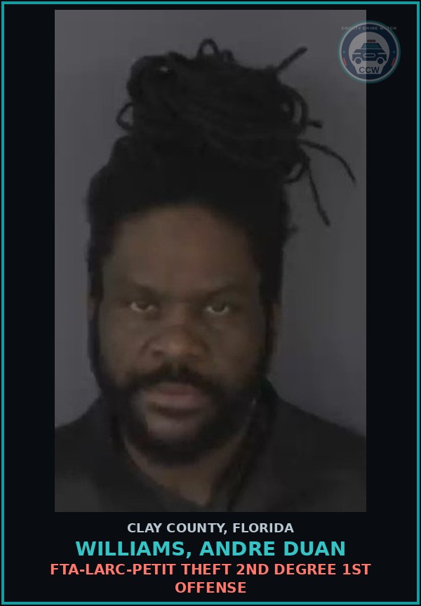 Booking mugshot of WILLIAMS, ANDRE DUAN in Clay County