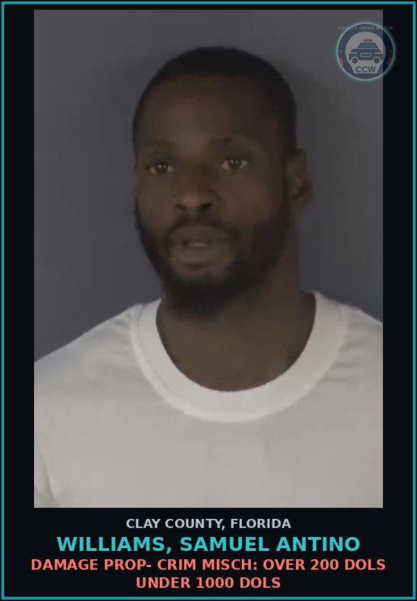Booking mugshot of WILLIAMS, SAMUEL ANTINO in Clay County