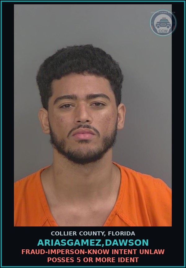 Booking mugshot of ARIASGAMEZ,DAWSON in Collier County