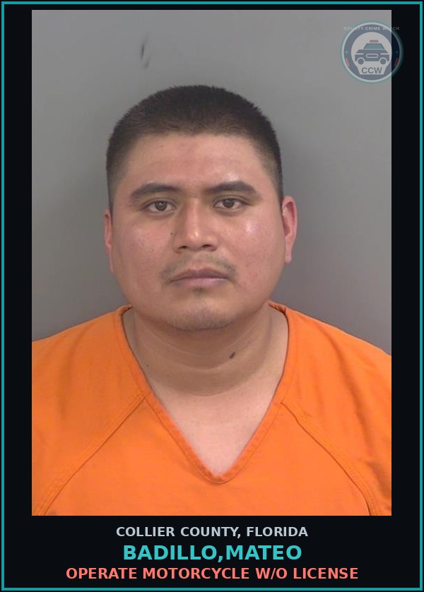 Booking mugshot of BADILLO,MATEO in Collier County