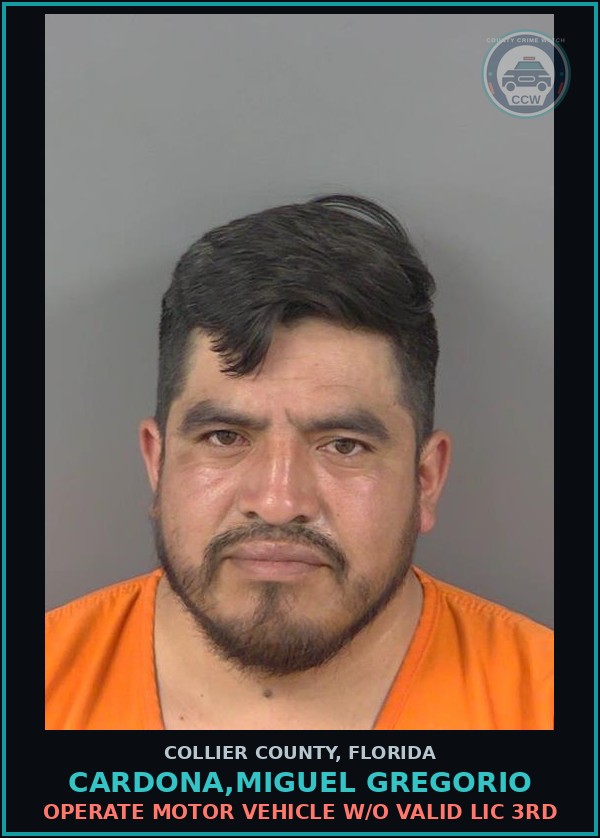 Booking mugshot of CARDONA,MIGUEL GREGORIO in Collier County
