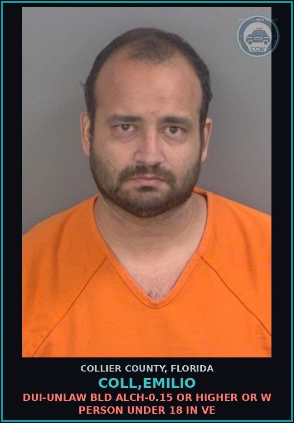 Booking mugshot of COLL,EMILIO in Collier County