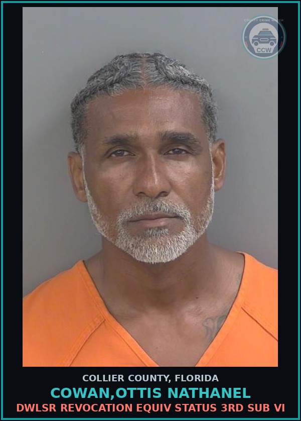 Booking mugshot of COWAN,OTTIS NATHANEL in Collier County
