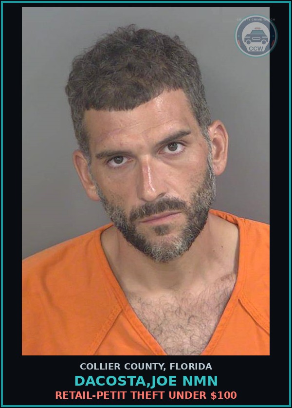 Booking mugshot of DACOSTA,JOE NMN in Collier County