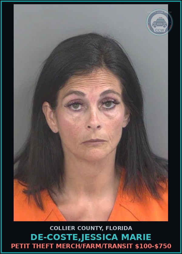 Booking mugshot of DE-COSTE,JESSICA MARIE in Collier County