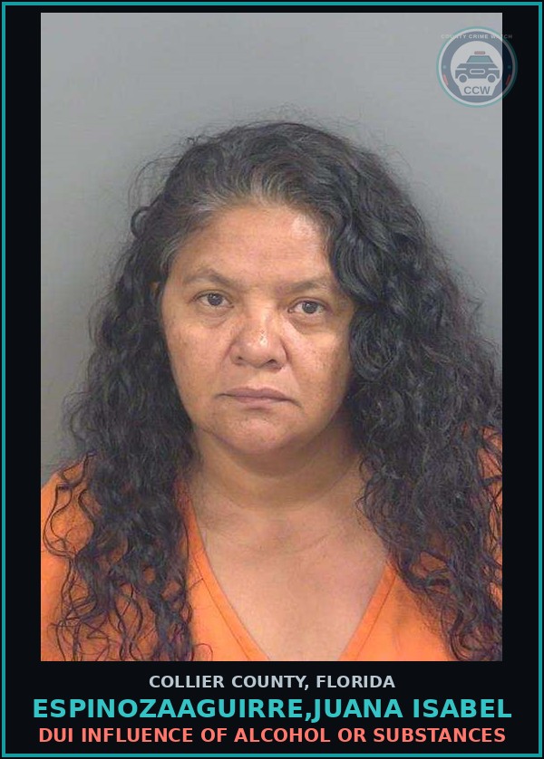 Booking mugshot of ESPINOZAAGUIRRE,JUANA ISABEL in Collier County