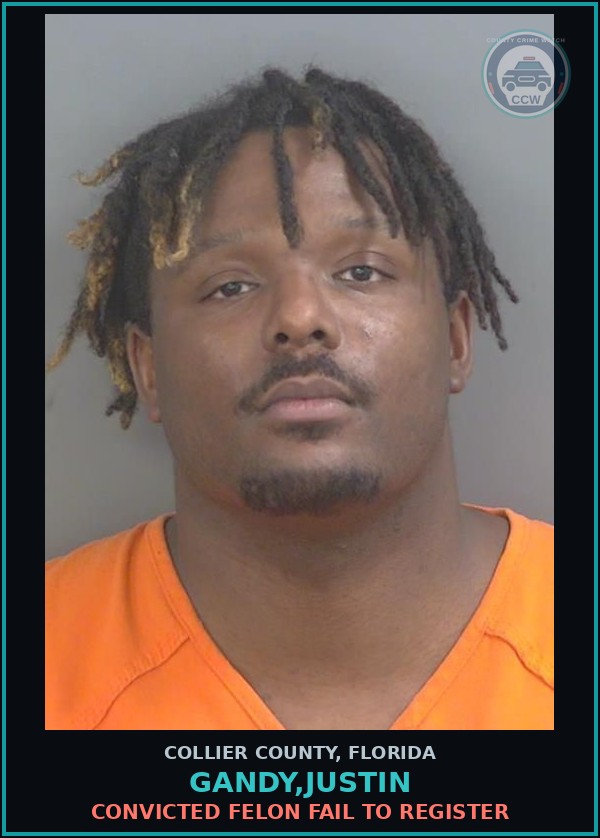 Booking mugshot of GANDY,JUSTIN in Collier County