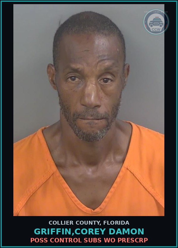 Booking mugshot of GRIFFIN,COREY DAMON in Collier County
