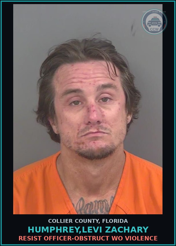 Booking mugshot of HUMPHREY,LEVI ZACHARY in Collier County
