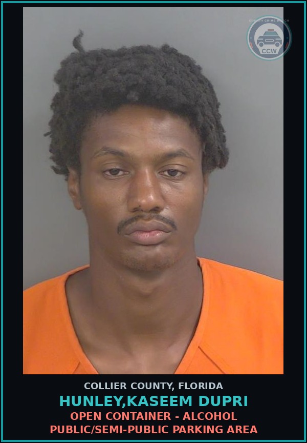 Booking mugshot of HUNLEY,KASEEM DUPRI in Collier County