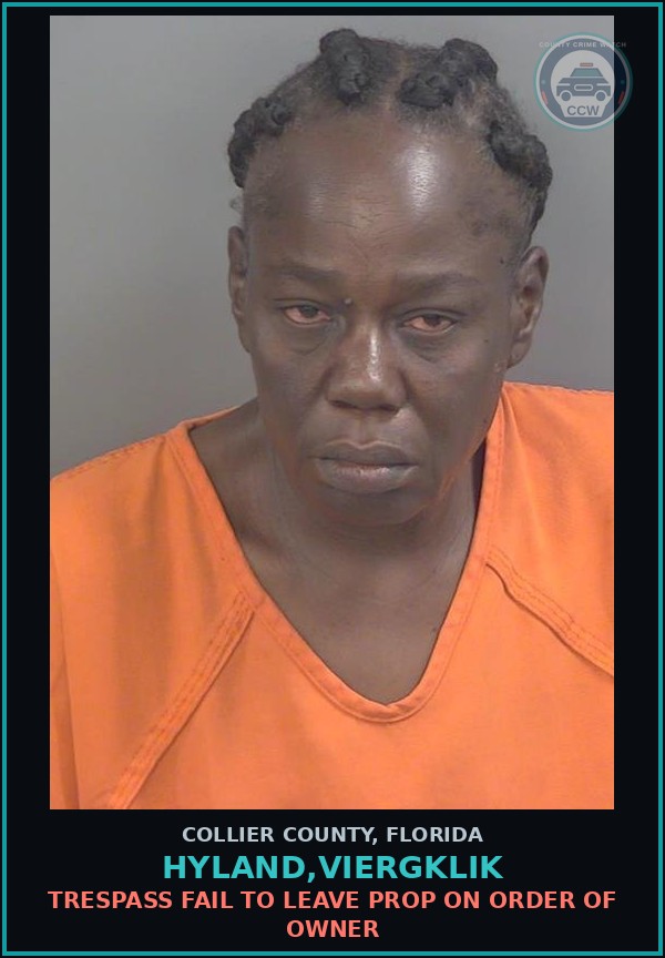 Booking mugshot of HYLAND,VIERGKLIK in Collier County