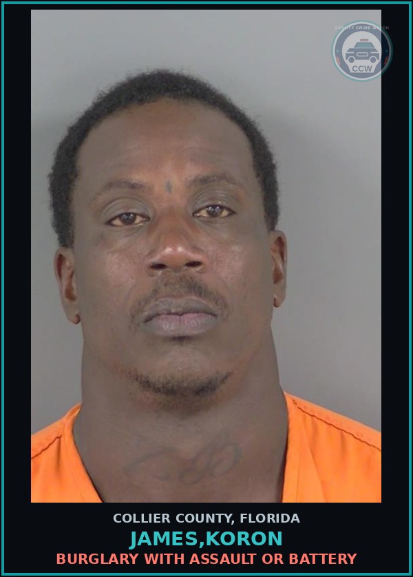 Booking mugshot of JAMES,KORON in Collier County