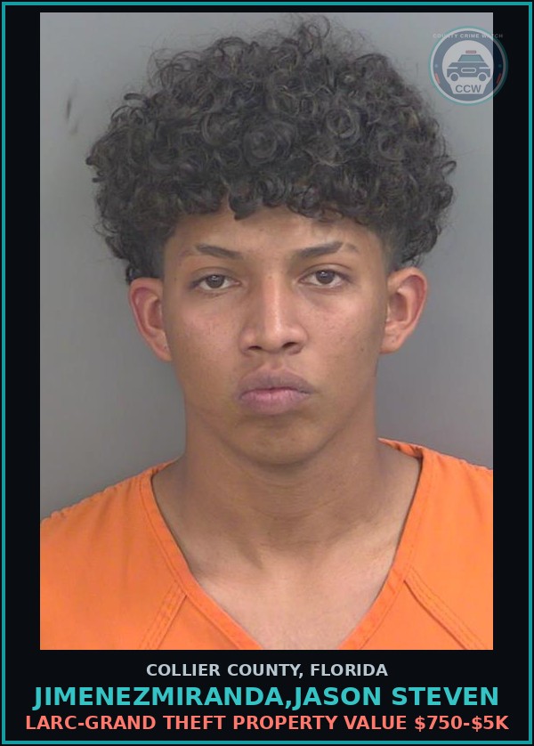 Booking mugshot of JIMENEZMIRANDA,JASON STEVEN in Collier County