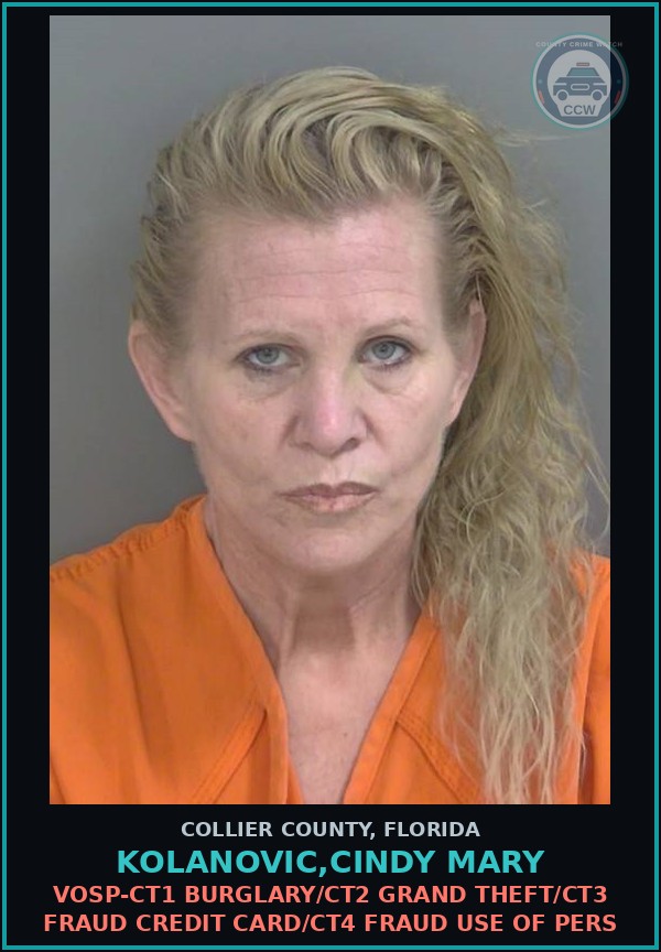 Booking mugshot of KOLANOVIC,CINDY MARY in Collier County