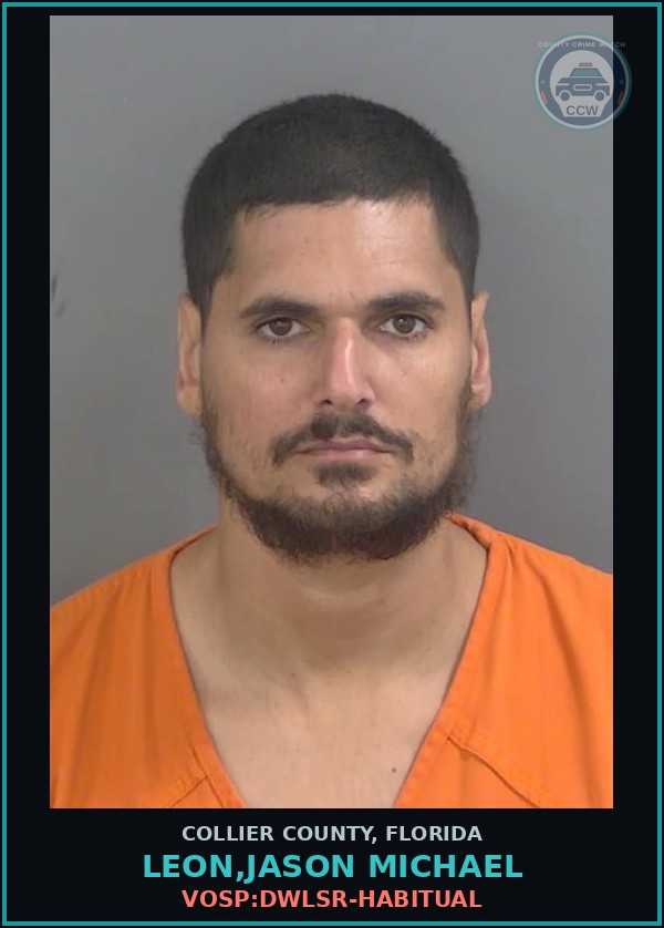 Booking mugshot of LEON,JASON MICHAEL in Collier County