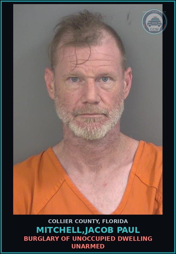 Booking mugshot of MITCHELL,JACOB PAUL in Collier County