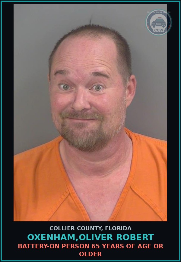 Booking mugshot of OXENHAM,OLIVER ROBERT in Collier County