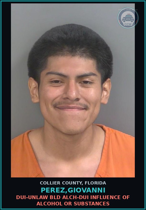 Booking mugshot of PEREZ,GIOVANNI in Collier County