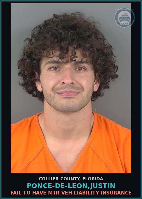 Booking mugshot of PONCE-DE-LEON,JUSTIN in Collier County
