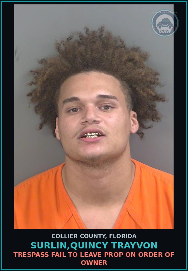 Booking mugshot of SURLIN,QUINCY TRAYVON in Collier County