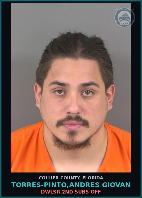 Booking mugshot of TORRES-PINTO,ANDRES GIOVAN in Collier County