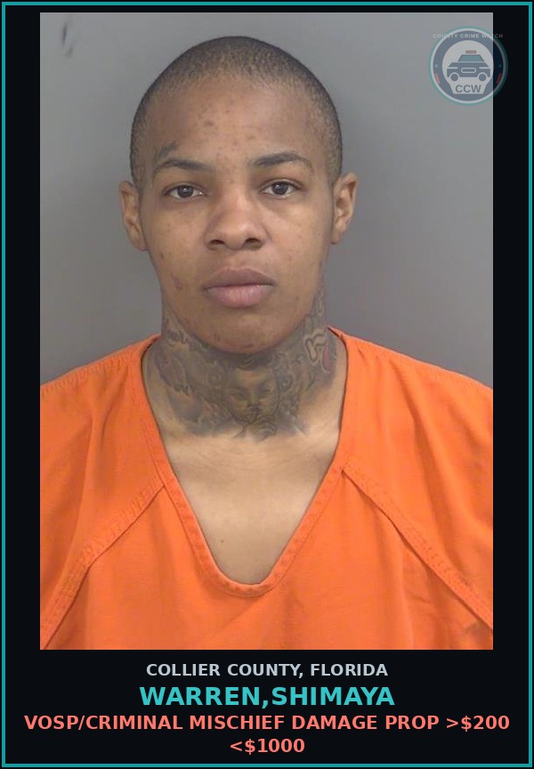 Booking mugshot of WARREN,SHIMAYA in Collier County