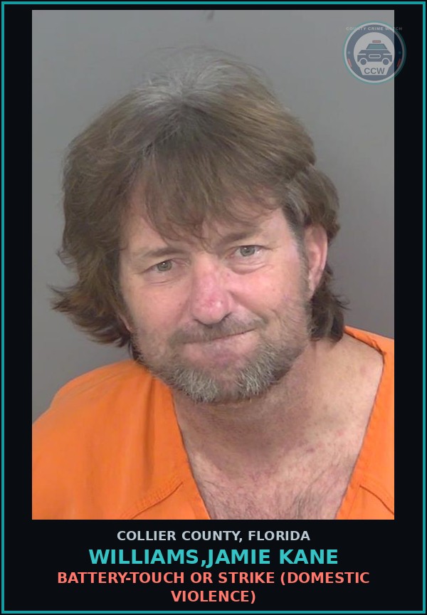 Booking mugshot of WILLIAMS,JAMIE KANE in Collier County