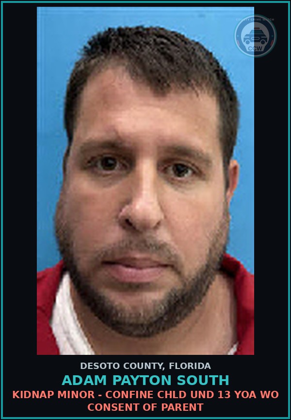 Booking mugshot of Adam Payton South in DeSoto County