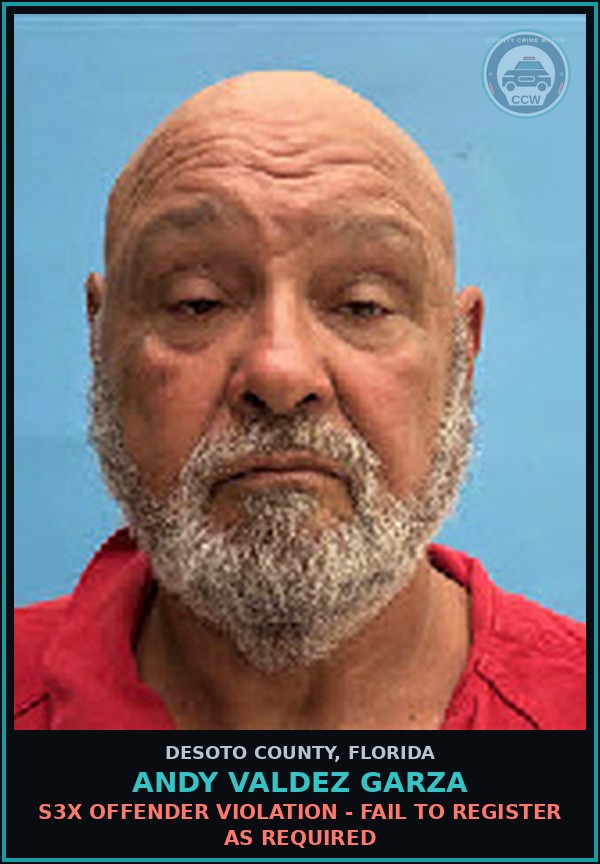 Booking mugshot of Andy Valdez Garza in DeSoto County