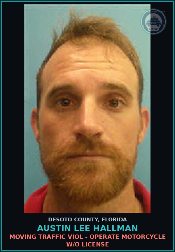 Booking mugshot of Austin Lee Hallman in DeSoto County