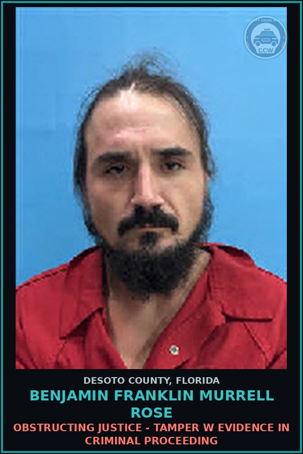 Booking mugshot of Benjamin Franklin Murrell Rose in DeSoto County